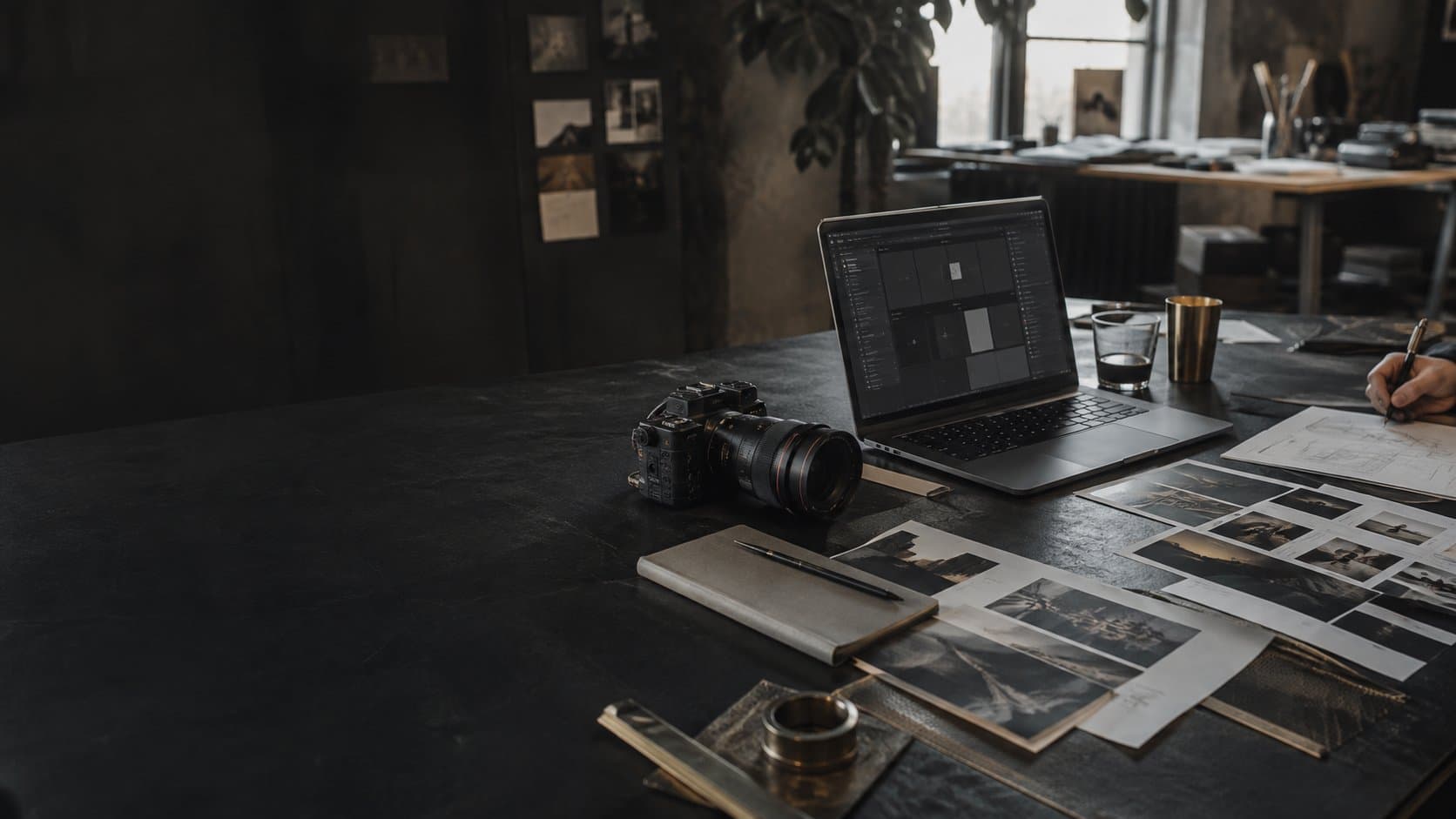 Professional camera and creative production materials in a working studio